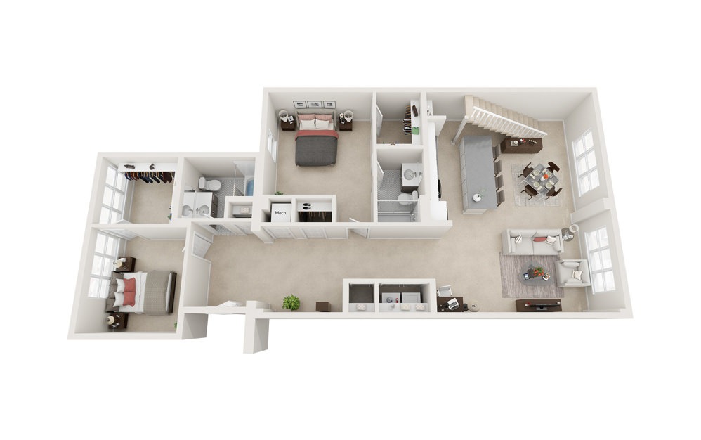 Maintenance – 103 - 3 bedroom floorplan layout with 3 bathrooms and 1859 square feet (Lower Level
, 3D)