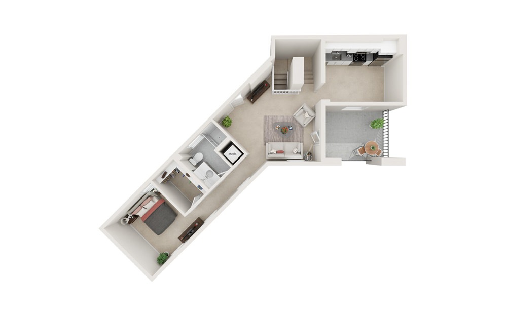 Marine East Wing – 103  Available Mid September - 3 bedroom floorplan layout with 2 bathrooms and 1592 square feet (Upper Level
, 3D)