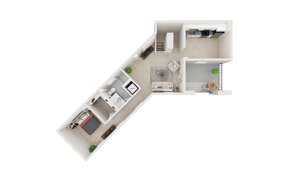 Marine East Wing – 103  Available Mid September - 3 bedroom floorplan layout with 2 baths and 1592 square feet. (Upper Level / 3D)