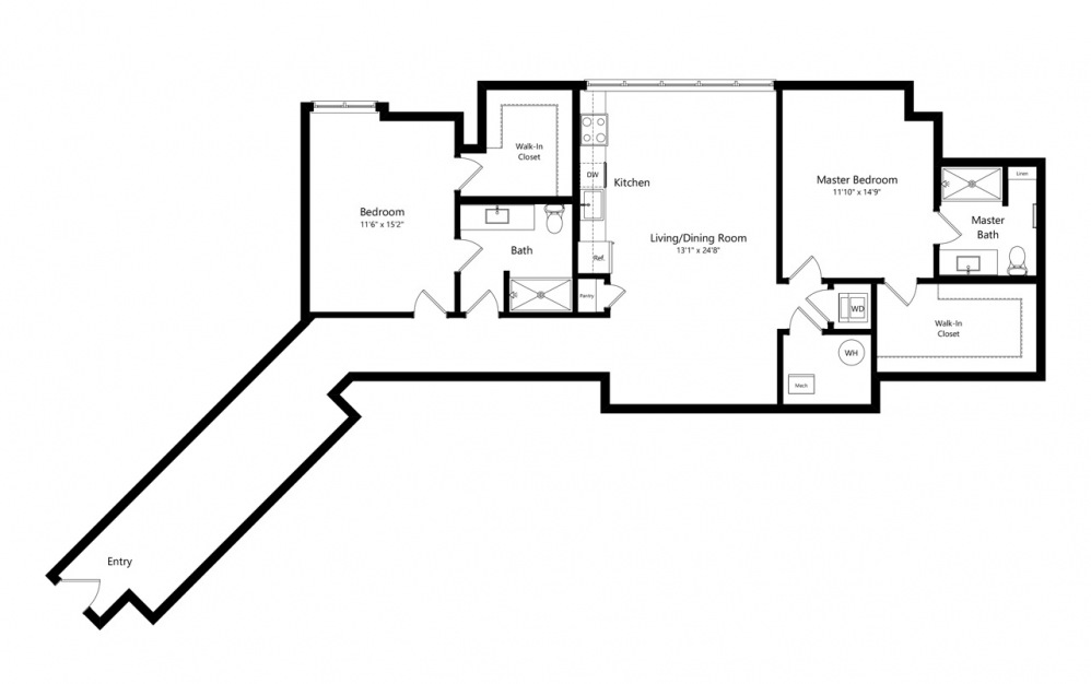 Marine East Wing – 401  - 2 bedroom floorplan layout with 2 baths and 1517 square feet. (Floor 1)